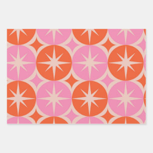 Feuille De Papier Cadeau Éclats de milieu de siècle sur des cercles orange