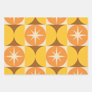 Feuille De Papier Cadeau Éclats de milieu de siècle sur des cercles orange
