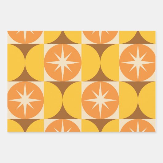Feuille De Papier Cadeau Éclats de milieu de siècle sur des cercles orange  (Devant)
