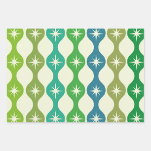 Feuille De Papier Cadeau Éclats de milieu de siècle sur un motif ogee vert