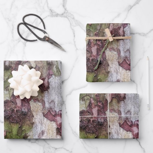 Feuille De Papier Cadeau écorce de bois camouflé gris vert (Recto)