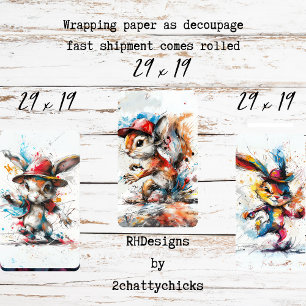 Feuille De Papier Cadeau Écureuil de lapin peint à l'effigie du Whimsical S