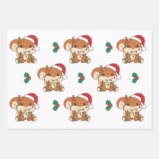Feuille De Papier Cadeau Écureuil de Noël Animaux d'hiver Écureuil de vacan (Devant 2)