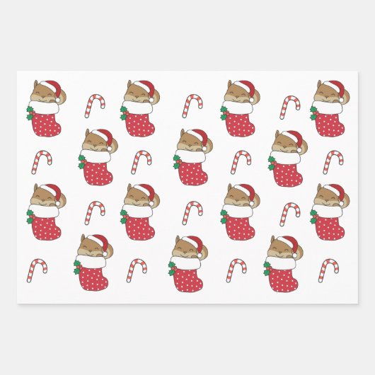 Feuille De Papier Cadeau Écureuil de Noël Animaux d'hiver Écureuil de vacan (Devant 2)