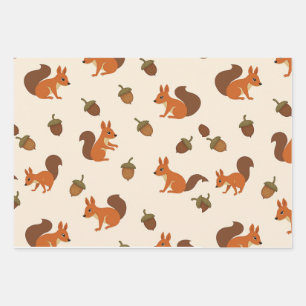 Feuille De Papier Cadeau écureuil mignon et motif écorce