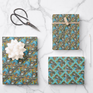 FEUILLE DE PAPIER CADEAU ÉCUREUILS & HIBOU ACTION DE GRÂCE, TARTE AUX GLAND