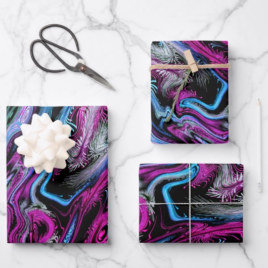 Feuille De Papier Cadeau Effet de soie Liquide violet Feathered Heva Weva A (Recto)