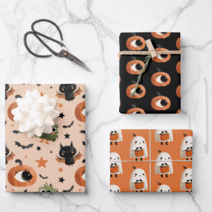 Feuille De Papier Cadeau Éffrayant Cute Citrouille Ghost Bat Motif Hallowee