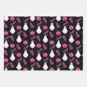 Feuille De Papier Cadeau Éffrayant Halloween rose et noir Motif (Devant 3)