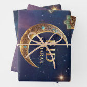 Feuille De Papier Cadeau Eid Mubarak Islamic celebration Gold And navy (En situation)