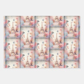 Feuille De Papier Cadeau Eiffel Tower Butterflies and Flowers Pattern (Devant 3)