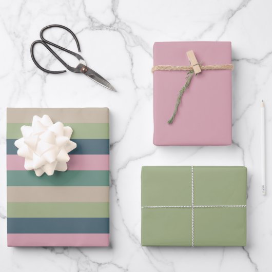 Feuille De Papier Cadeau Élégance bouchée - Sélection à rayures solides (Recto)