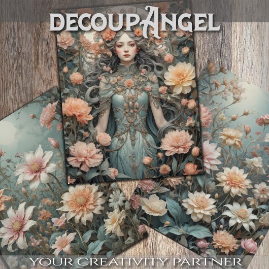 Feuille De Papier Cadeau Élégance romantique dans la pêche et l'eau - Décou