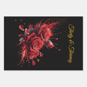 Feuille De Papier Cadeau Elégant 30e anniversaire - Roses en fleurs