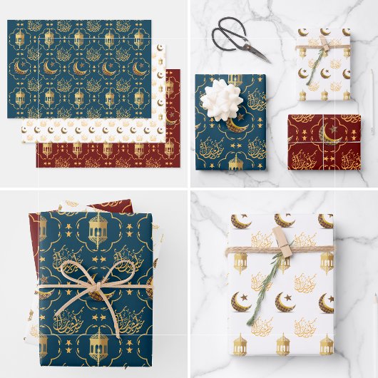 Feuille De Papier Cadeau Elegant Aïd Moubarak Calligraphie or