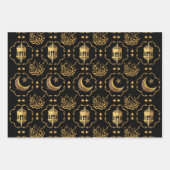 Feuille De Papier Cadeau Elegant Aïd Moubarak Calligraphie or noir bleu (Devant)