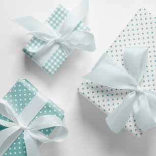 Feuille De Papier Cadeau Elégant Aqua Blue Pois En vichy Motif Mix