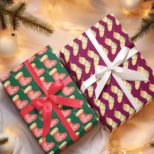 Feuille De Papier Cadeau Élégant Aquarelle Noël Stocker