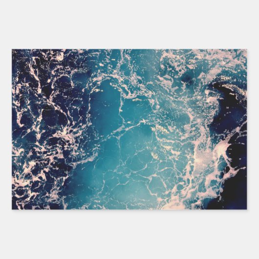 Feuille De Papier Cadeau Élégant Arrière - plan des vagues d'océan bleu pro (Devant)