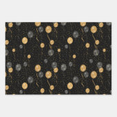 Feuille De Papier Cadeau Élégant Ballons Noir & Or (Devant 3)