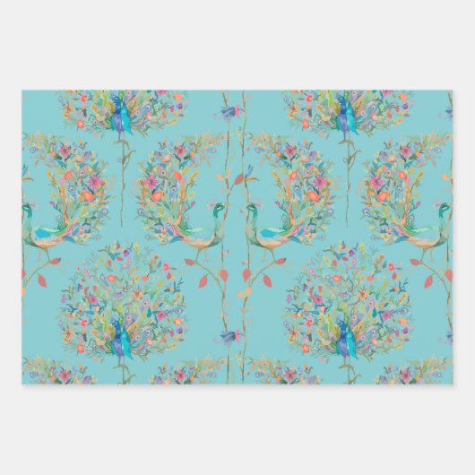 Feuille De Papier Cadeau Elegant beautiful peacock watercolour (Devant)