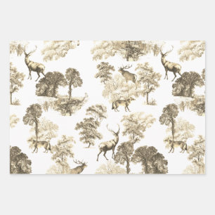 Feuille De Papier Cadeau Elégant Beige Sepia Deer Fox Country Toile Vintage