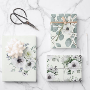 Feuille De Papier Cadeau Élégant blanc Anémone Protea Eucalyptus Romantique