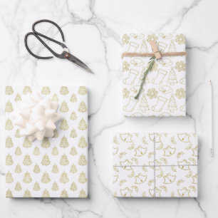 Feuille De Papier Cadeau Elégant Blanc Faux Plié Foil Noël