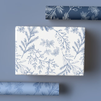 Feuille De Papier Cadeau Elégant bleu Monochrome Rustique Botaniques d'hive