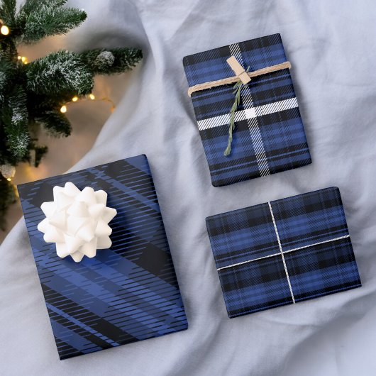 Feuille De Papier Cadeau Élégant bleu Noël flanelle plaid motif