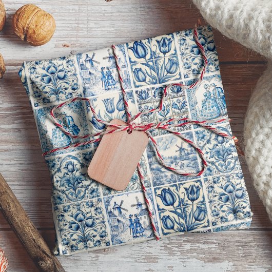 Feuille De Papier Cadeau Elégant Bleu Pays toile fleurie