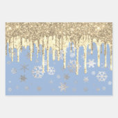 Feuille De Papier Cadeau Élégant Blue Gold Silver Snowflakes (Devant 3)