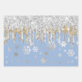 Feuille De Papier Cadeau Élégant Blue Gold Silver Snowflakes (Devant 2)