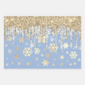 Feuille De Papier Cadeau Élégant Blue Gold Silver Snowflakes (Devant)