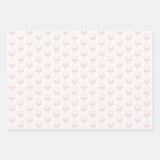 Feuille De Papier Cadeau Elégant Blush rose Coquette Bow Anniversaire (Devant 3)