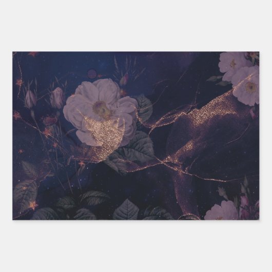 Feuille De Papier Cadeau Élégant Boho foncé Floral Purple Imaginaire Botani (Devant)