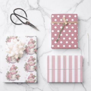 Feuille De Papier Cadeau Élégant bonhomme de neige de Noël Floral
