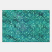 Feuille De Papier Cadeau Élégant cadeau de Parties scintillant verte Damas (Devant)