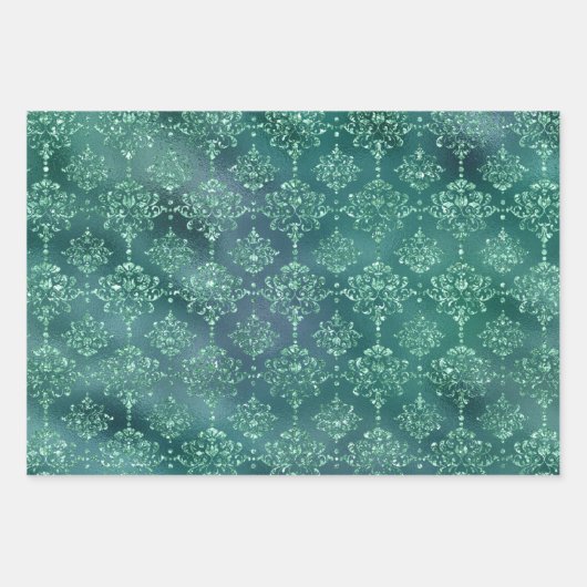 Feuille De Papier Cadeau Élégant cadeau de Parties scintillant verte Damas (Devant)