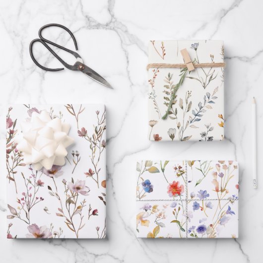 Feuille De Papier Cadeau Élégant cadeau mariage fleur sauvage (Recto)