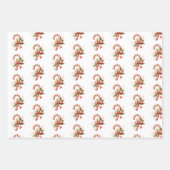 Feuille De Papier Cadeau Elegant Candy Cane with Red Bow Set of 3 Christmas (Devant)