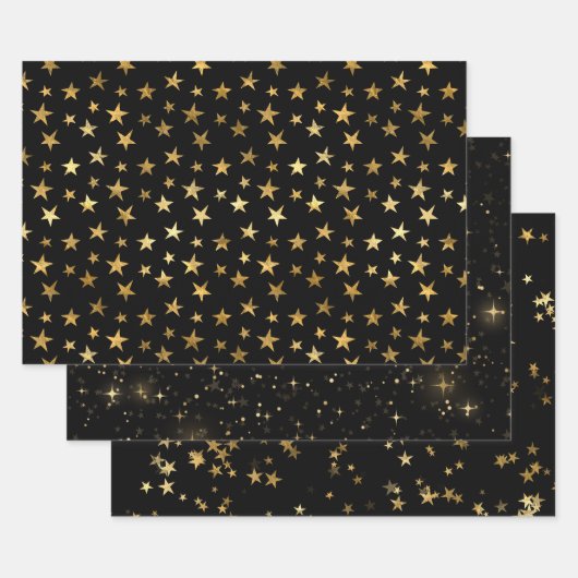 Feuille De Papier Cadeau Elegant Celestial Starry Gold Stars Design (Lot)
