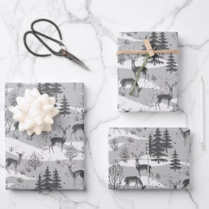 Feuille De Papier Cadeau Elégant Cerf de Bois Gris Rétro
