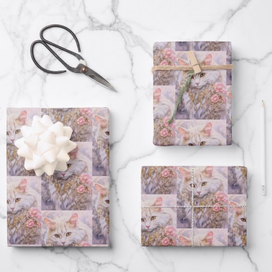 Feuille De Papier Cadeau Élégant chat blanc en Motif de bijoux (Recto)