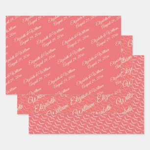 Feuille De Papier Cadeau Elégant corail simple couché de soleil avec Mariag