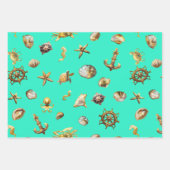 Feuille De Papier Cadeau Elégant Côtier Thème Nautique Bleu et Blanc (Devant 2)