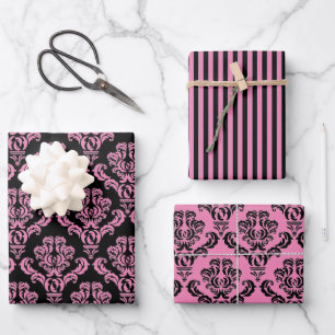 Feuille De Papier Cadeau Élégant Damas rose