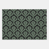 Feuille De Papier Cadeau Élégant Damas vert (Devant)