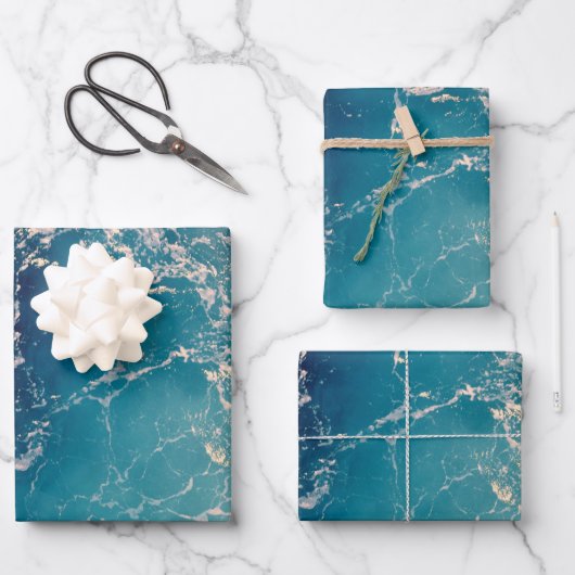 Feuille De Papier Cadeau Elegant Deep Blue Ocean Waves (Recto)