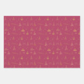 Feuille De Papier Cadeau Elégant Doodles d'Arbre de Noël Or (Devant 3)